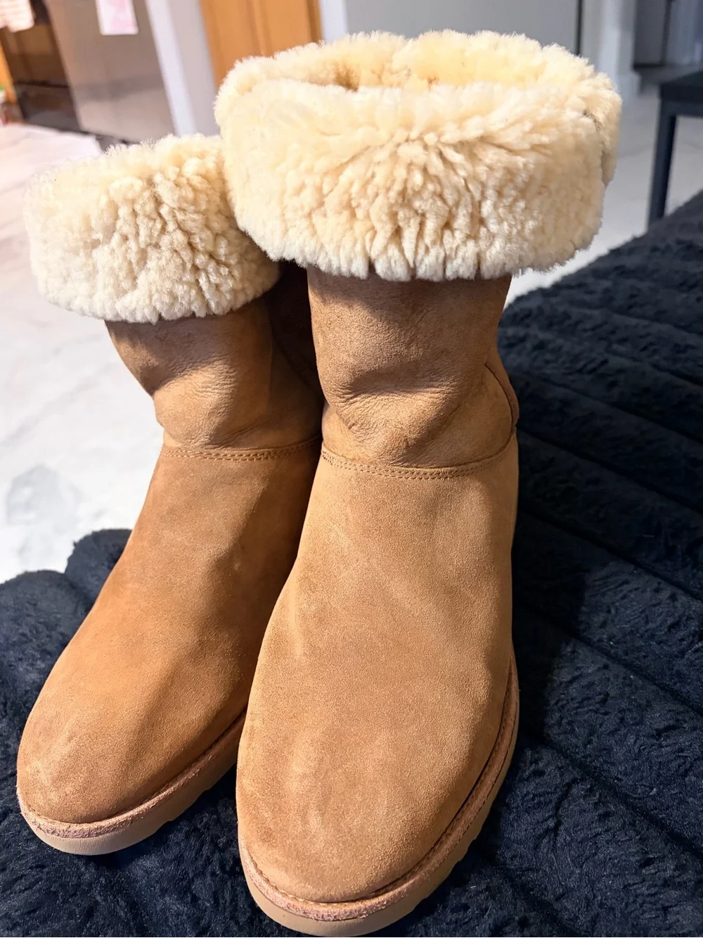 Chestnut Suede Shearling Women's Boots